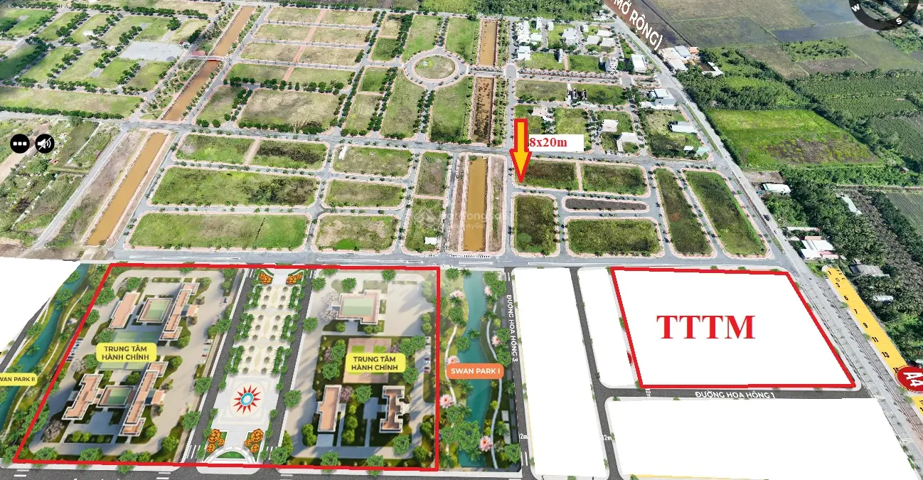 Lô góc 8x20m đối diện công viên, ngay trung tâm hành chính mới Thủ Thừa