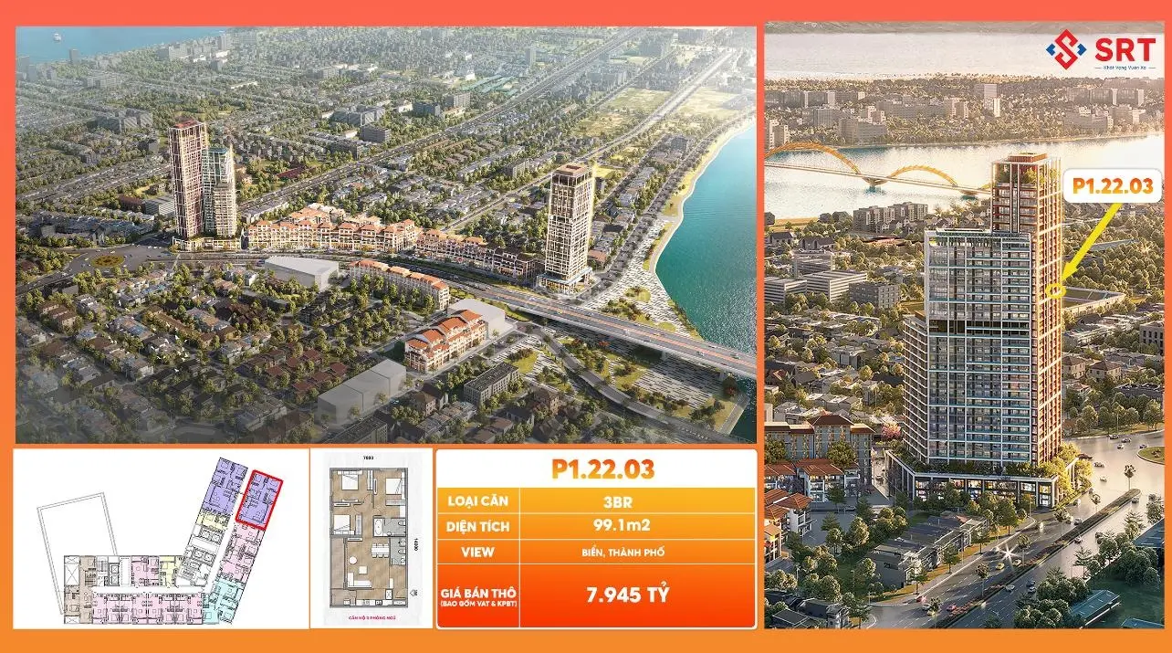 Chỉ duy nhất 1 căn T22 3PN Sun Cosmo, view biển, giá chỉ 7,2 tỷ (TTN), LH: 0932 509 *** Mai Na SRT