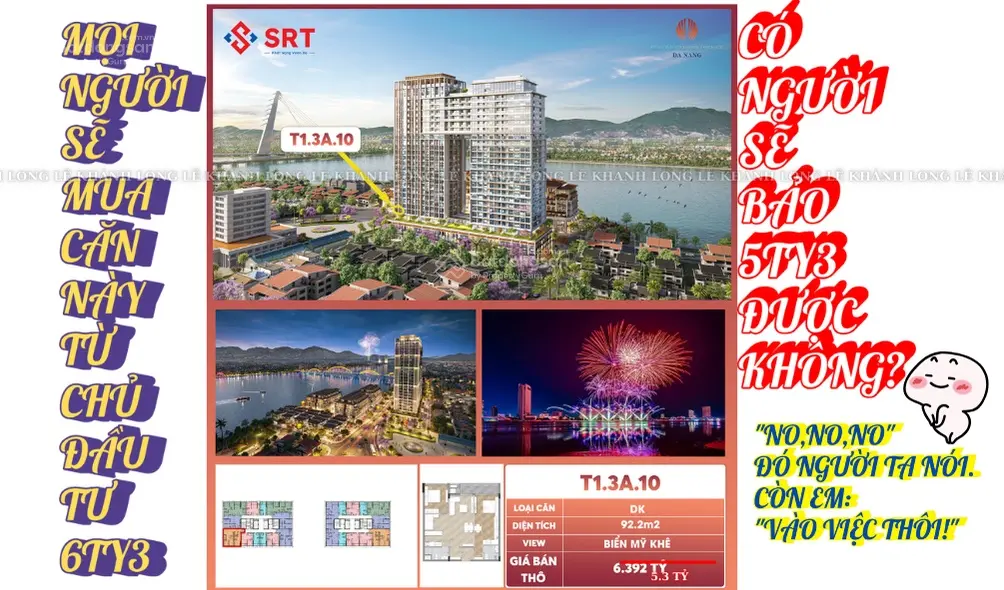 Căn hộ Sun Ponte. 92m2, 3 phòng ngủ đúng 5ty5. Thăng hoa cảm xúc mà còn đảm bảo tiềm năng.
