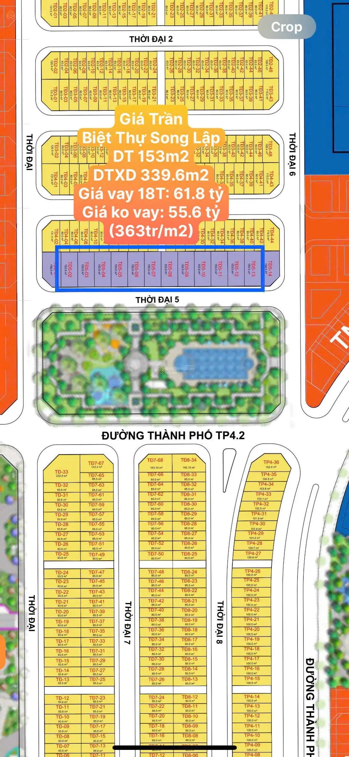 Hàng Hot TD5.02 Song lập vinhomes Cổ Loa (VHGG) 153m2 mt8,5m 4 tầng, ĐN, view công viên giá 55 tỷ
