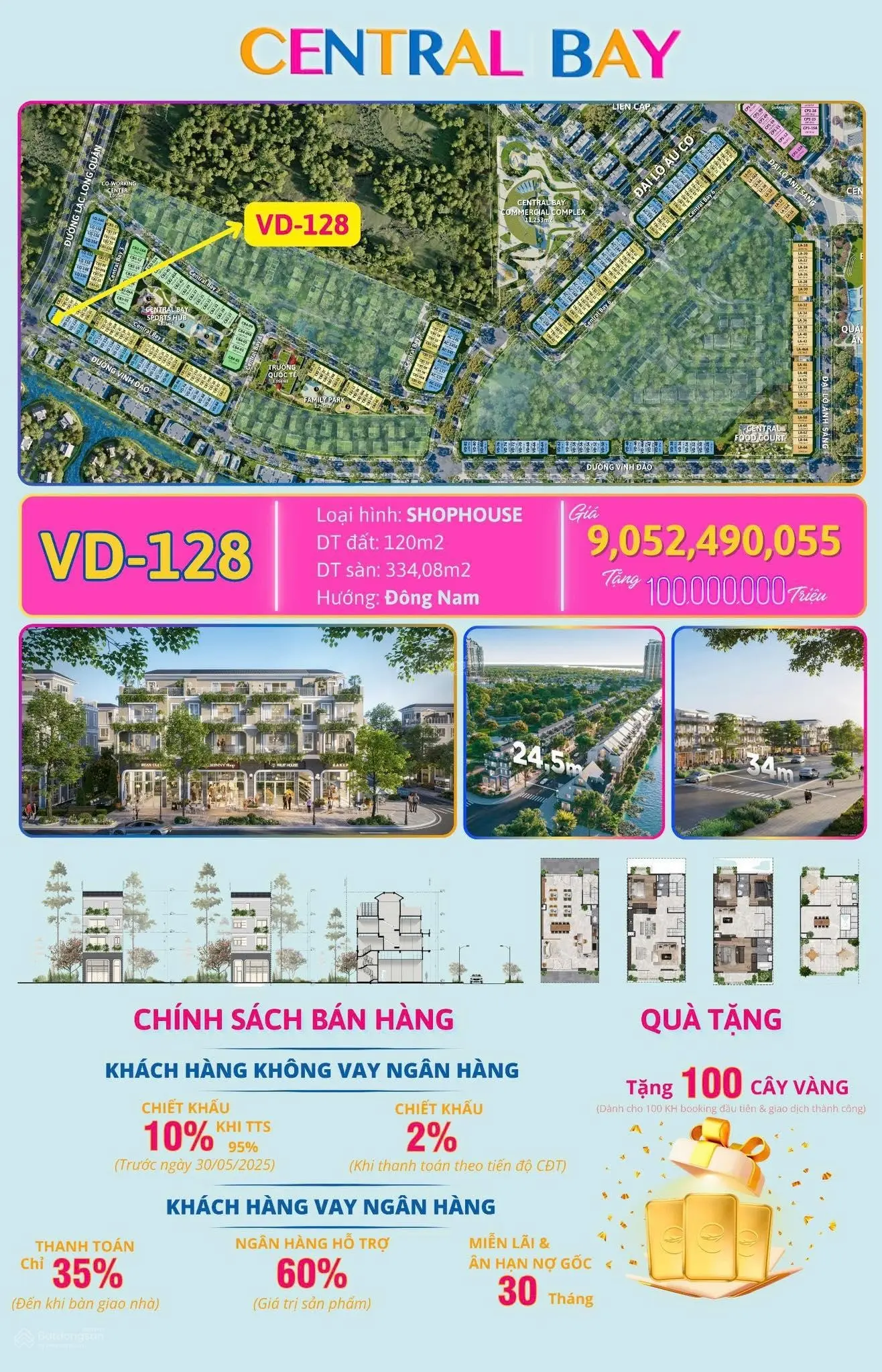 Căn Shophouse Vịnh Đảo 120m2 tại PK Central Bay giá CĐT ở Ecopark Vinh