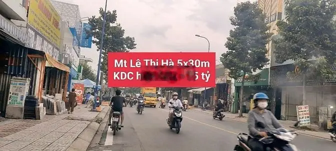 ĐẤT VUÔNG VỨC 5 x 30M MẶT TIỀN Lê Thị Hà, Trung Tâm KDBB Huyện Hóc Môn
