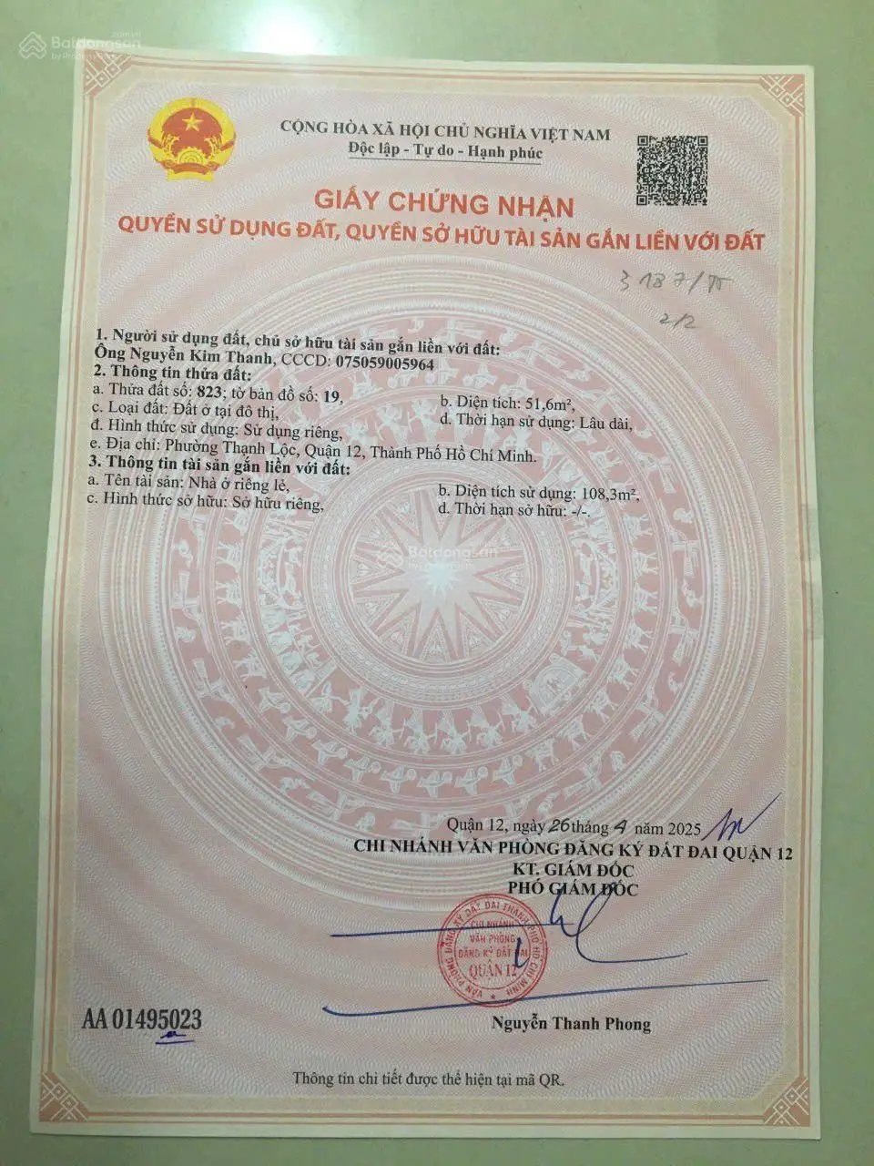 Bán NR đẹp ở Thạnh Lộc 12, 4,55 tỷ, 108,3m2, 3PN, 3WC, 2 tầng, chính chủ