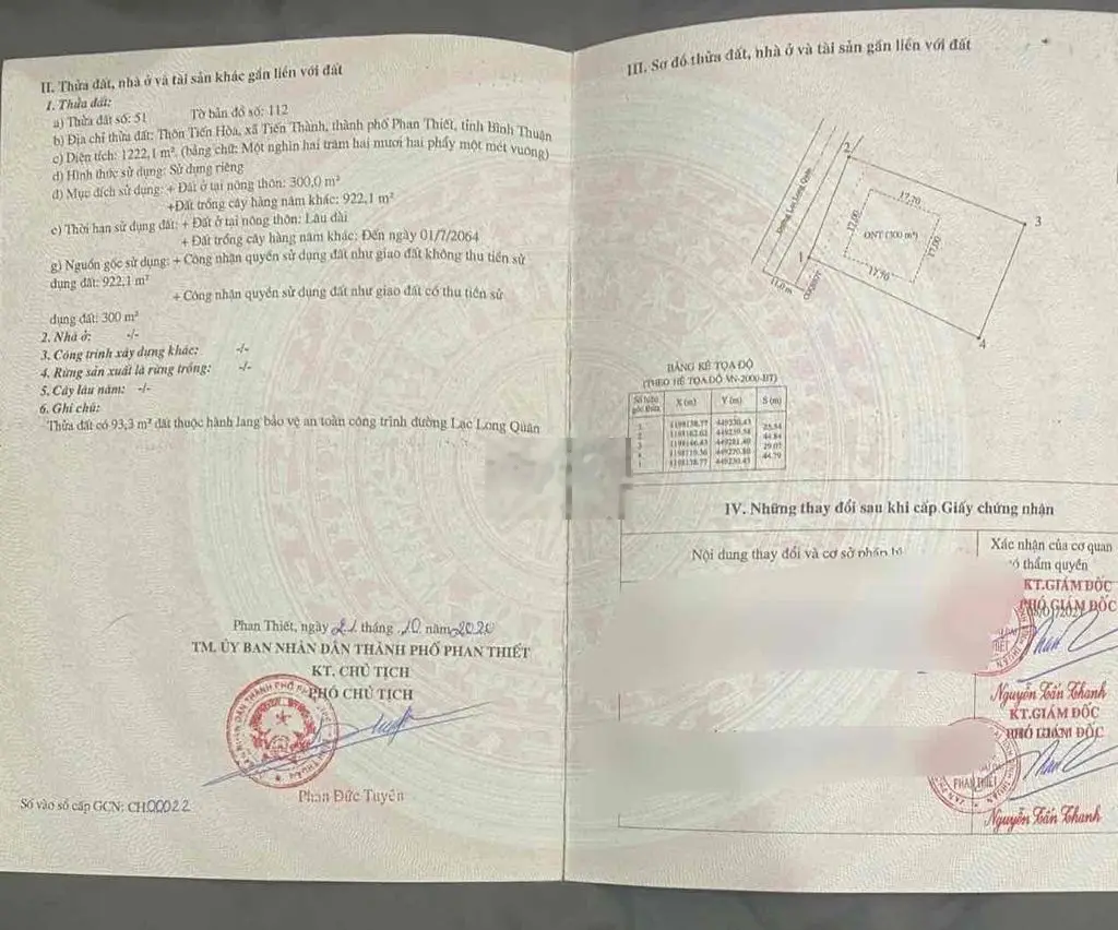 CẦN BÁN ĐẤT MTKD ĐƯỜNG LẠC LONG QUÂN - TIẾN THÀNH - PHAN THIẾT