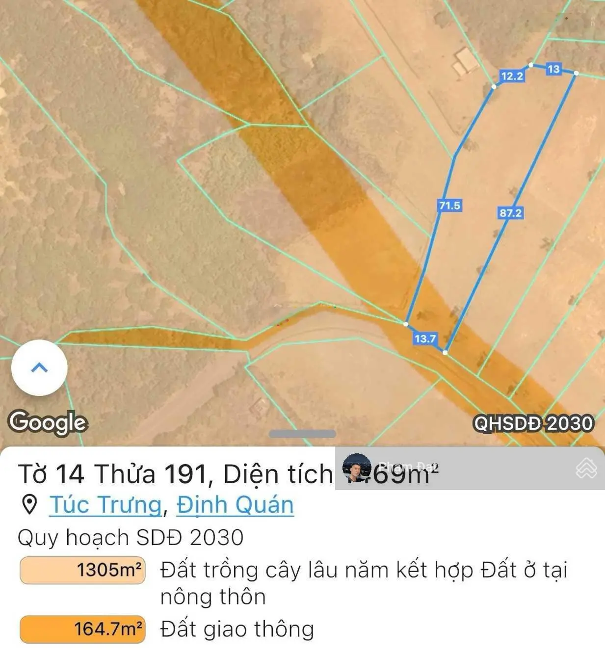 Em cần bán lô đất tâm huyết 2 mặt tiền 88m và 14m. DT: 1246m2 hiện trạng CLN bao 100m2 thổ cư