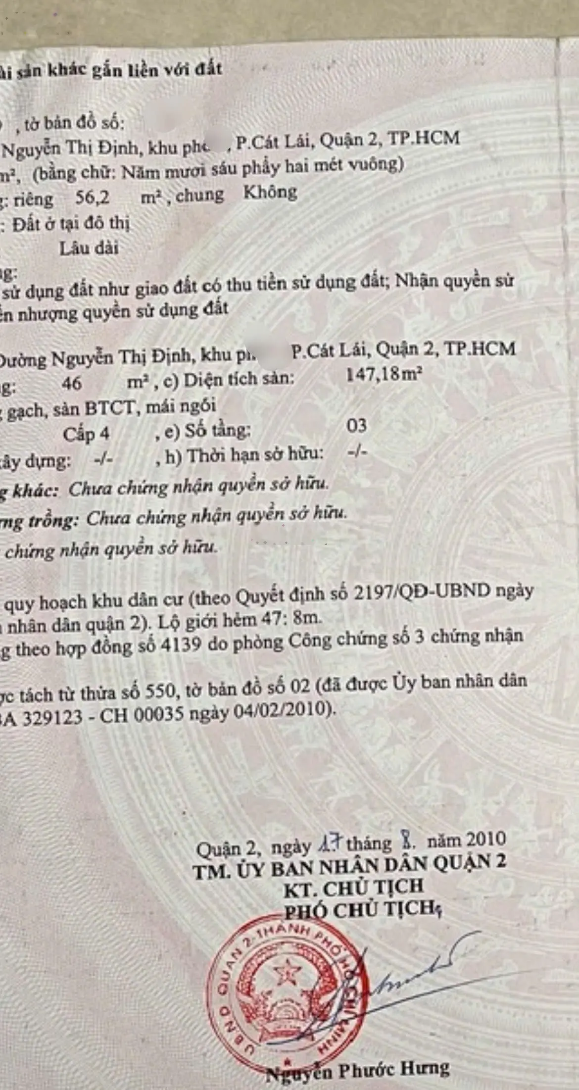 Nhà 3 tầng mặt tiền hẻm xe hơi -đ. nguyễn thị định - p. cát lái - quận 2.