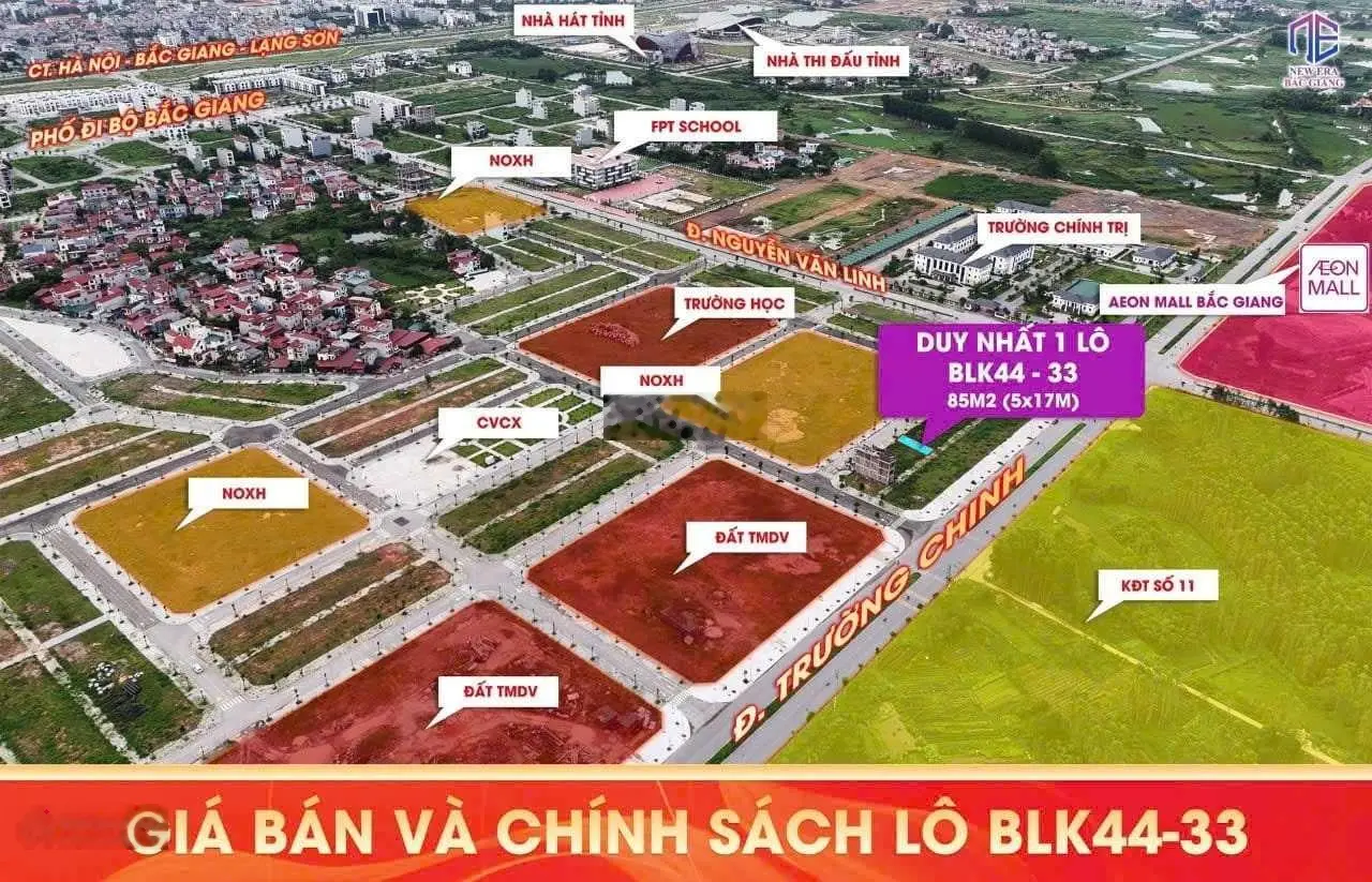CC bán đất làn 2 đường Trường Chinh Bắc Giang, KĐT NewEra đối diện 3 tòa chung cư 85m2 giá 5,068 tỷ