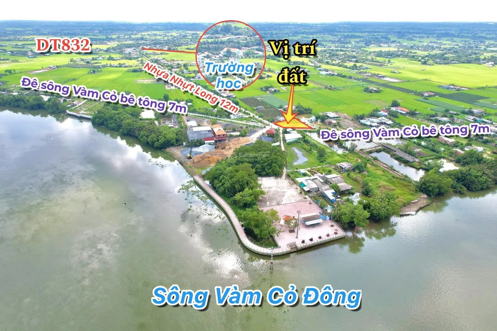 Đất thổ mặt tiền nhựa, gần sông Vàm Cỏ Đông