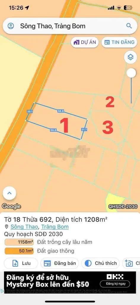 Bán 3300m2 Mặt tiền nhựa có 150m2 thổ cư Sông Thao Trảng Bom