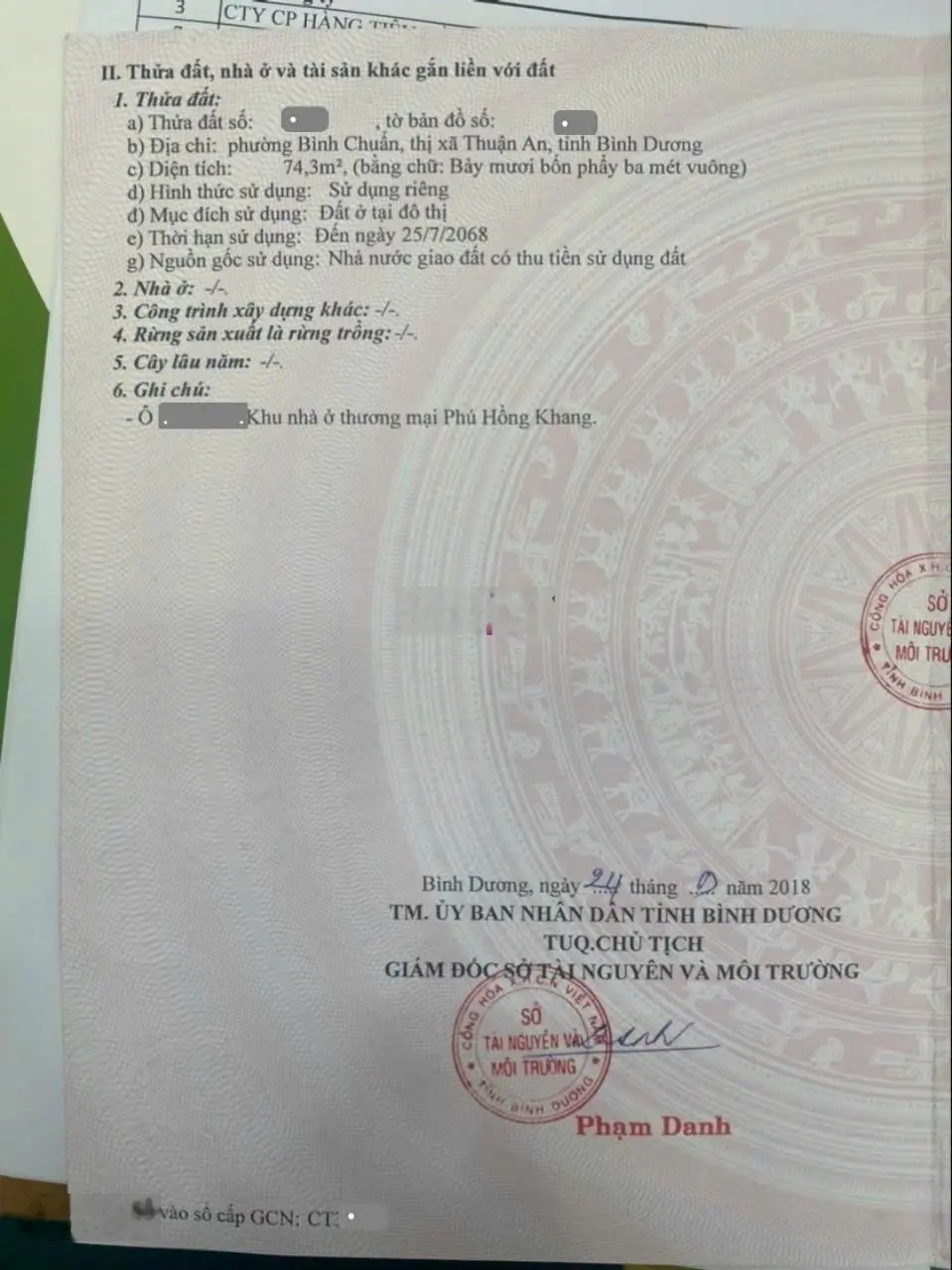 2ty150, 4x19,3 (74,3m2) 100% ODT, đất KDC Phú Hồng Khang, gần ngã tư Miếu Ông Cù Thuận An
