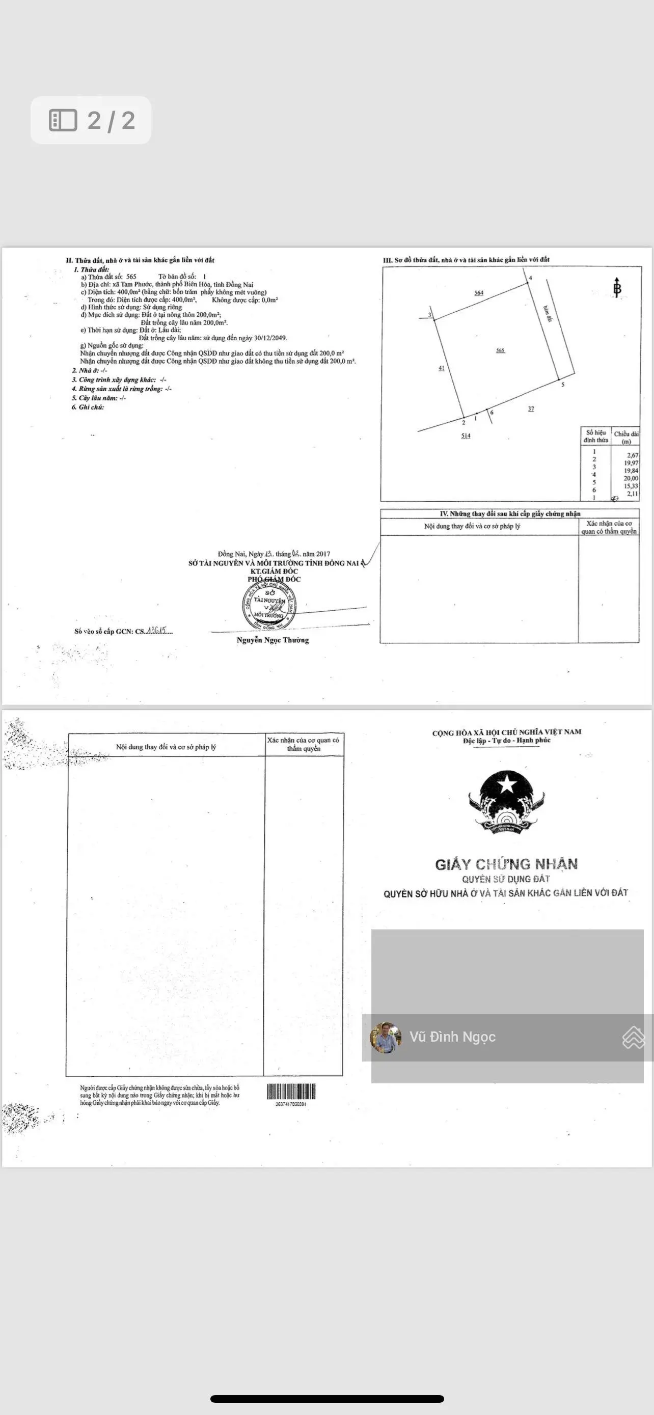 Bán đất phường Tam Phước 20x20m có 200m2 thổ cư
