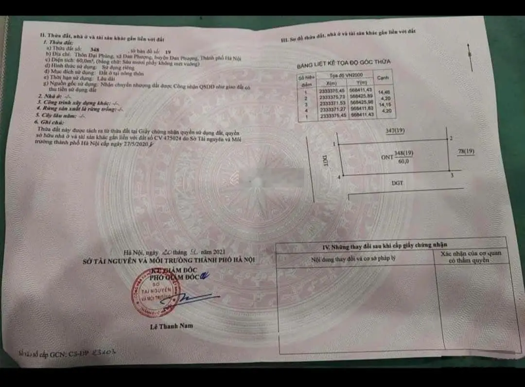 DT: 60m ( lô góc 2 mặt thoáng ) tại đan phượng - ha nội