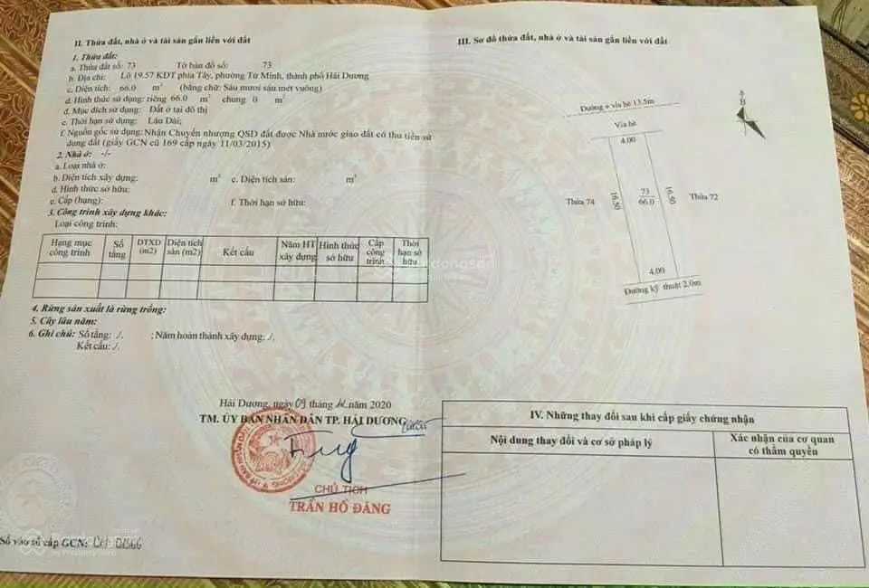 Bán lô đất mặt phố Lê Văn Hưu, phường Tứ Minh, Tp Hải Dương