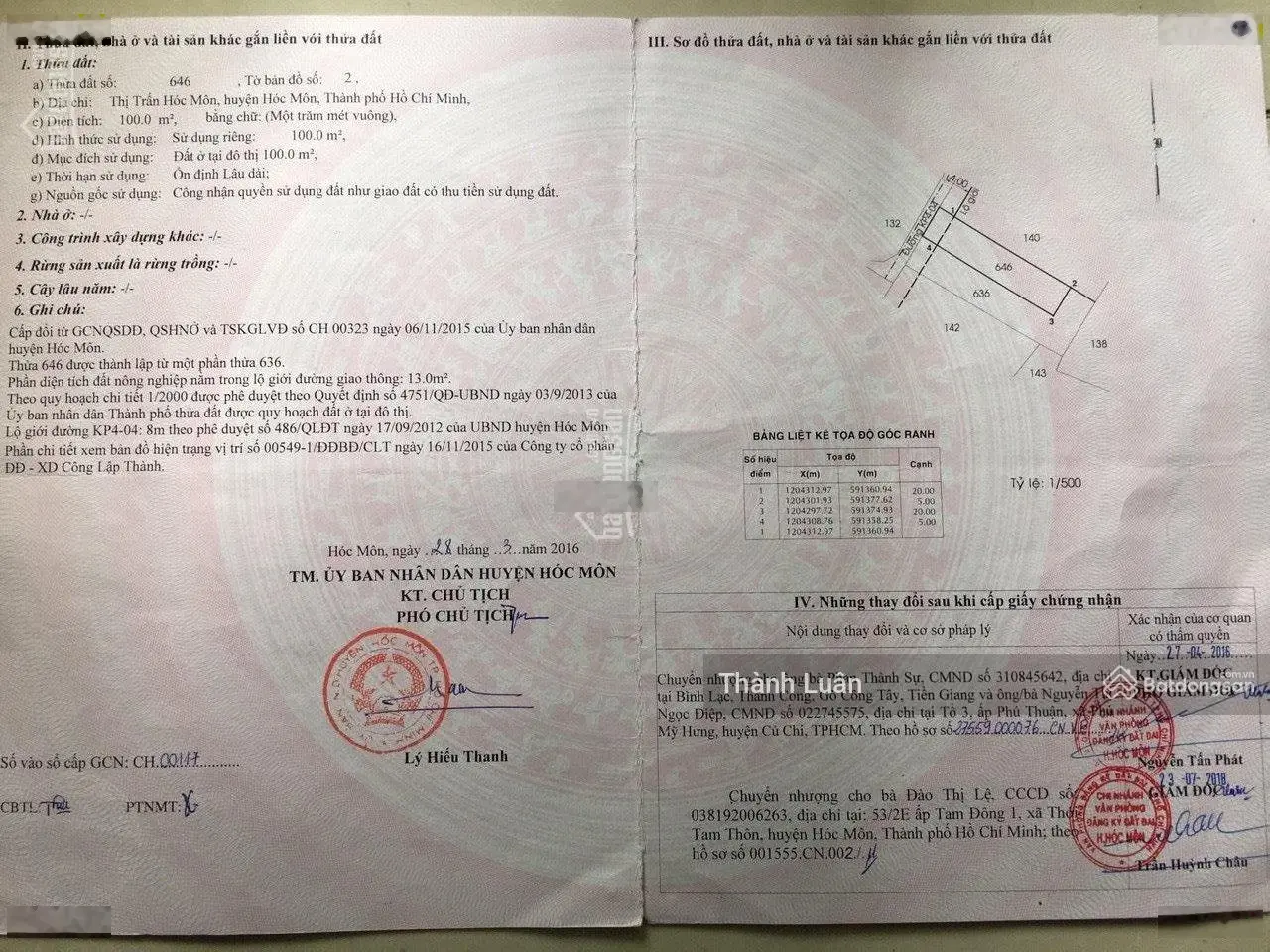 Cần bán nhanh mảnh đất thổ cư đường Bùi Thị Lũng, thị trấn Hóc Môn sổ Hồng riêng