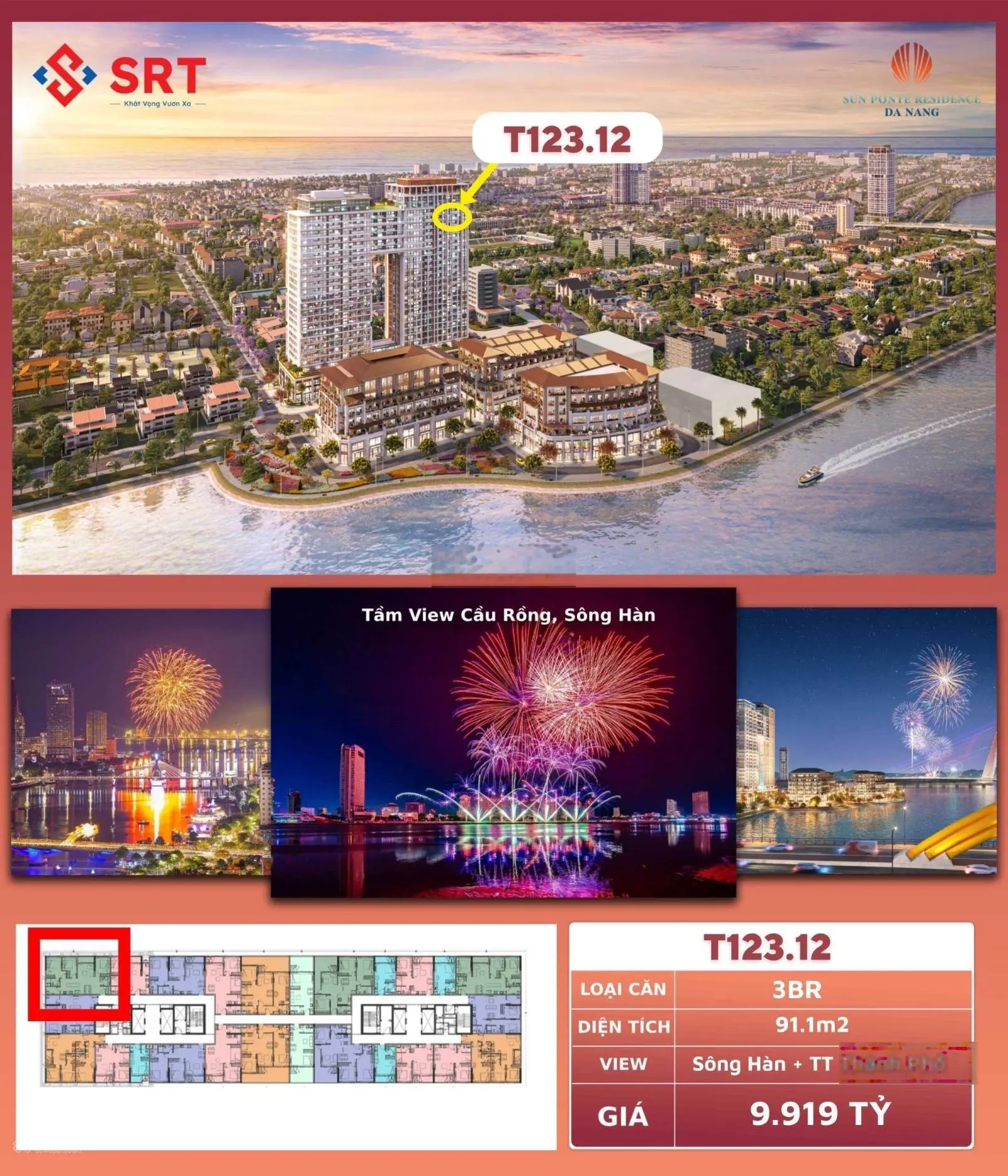 Được Phúc bán căn chung cư vip tại mặt đường Trần Hưng Đạo, Đà Nẵng, DT 91,1m2 giá có 9,9 tỷ
