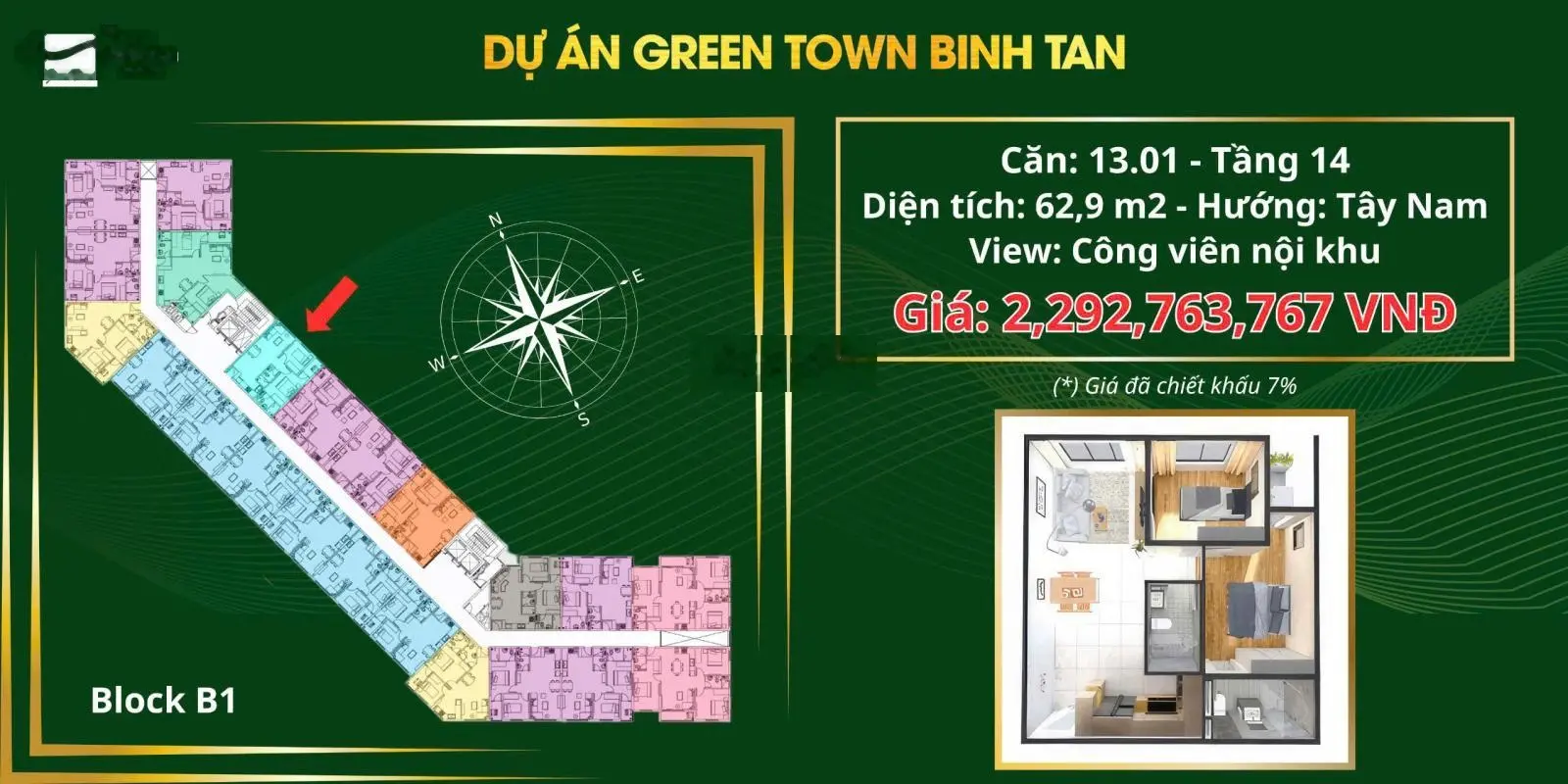 Căn hộ Green Town Bình Tân. Tưng bừng mở bán 08/09/2024 đăng ký nhận ngay Voucher nội thất đến 50tr