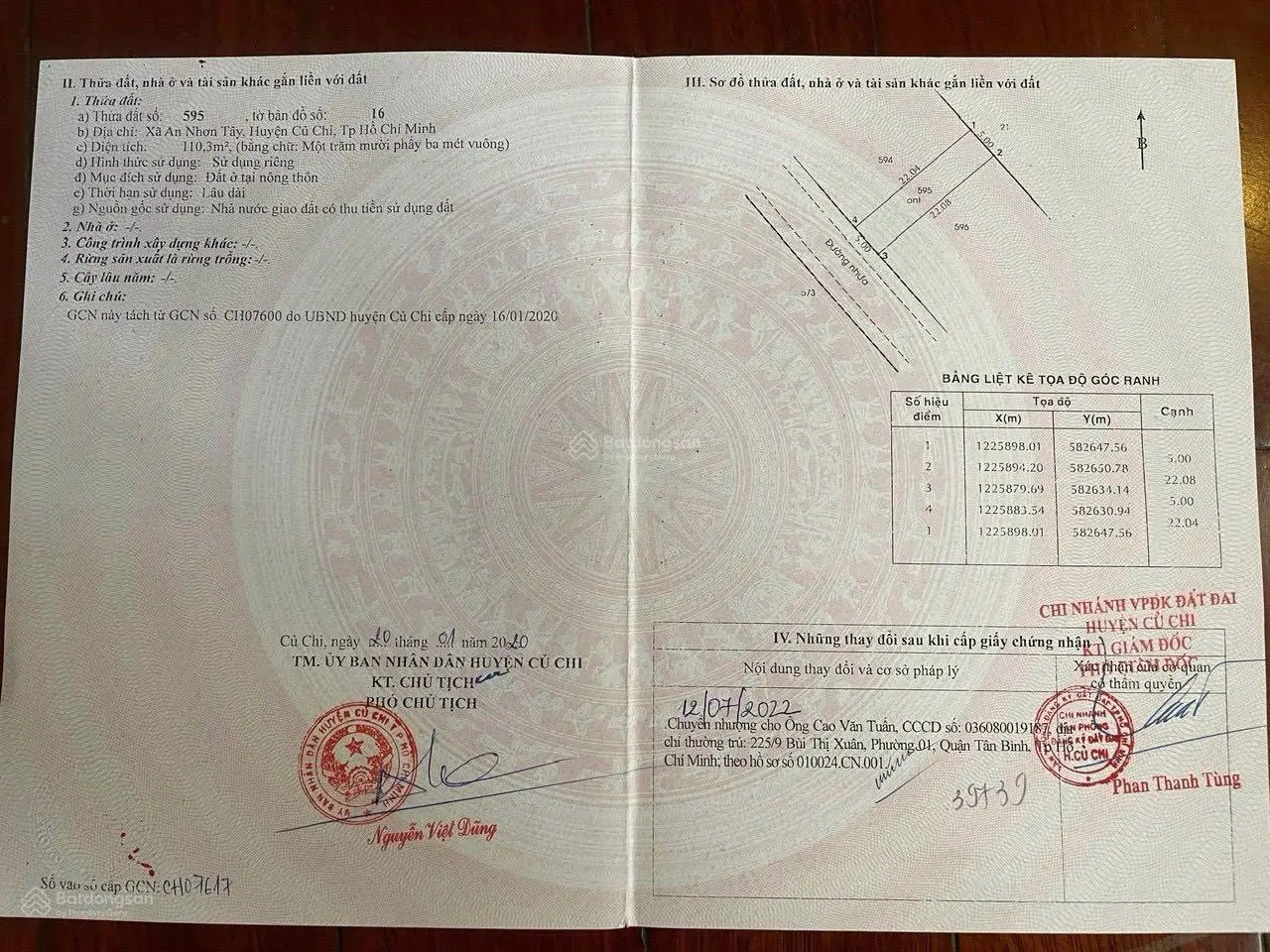 Bán đất trung tâm xã An Nhơn Tây giá 1,5 tỷ, diện tích 110 m2,