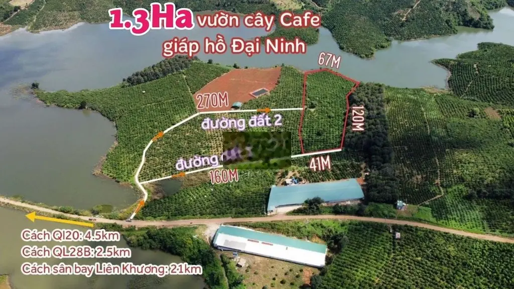 1.3Ha Đất vườn giáp hồ Đại Ninh - Ninh Gia, Đức Trọng