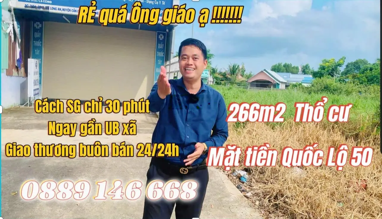 Bán 266m2 đất thổ cư giá 5 tỷ MT Quốc Lộ 50 tại Xã Long An, Cần Giuộc, Long An