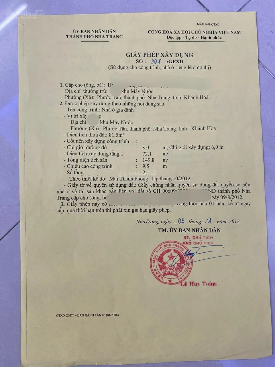 Nhà 3tỷ5 - nhà 2 tầng - diện tích 81,53m2- hoàn công, trung tâm TP Nha Trang - P.Tân Tiến - hẻm gần