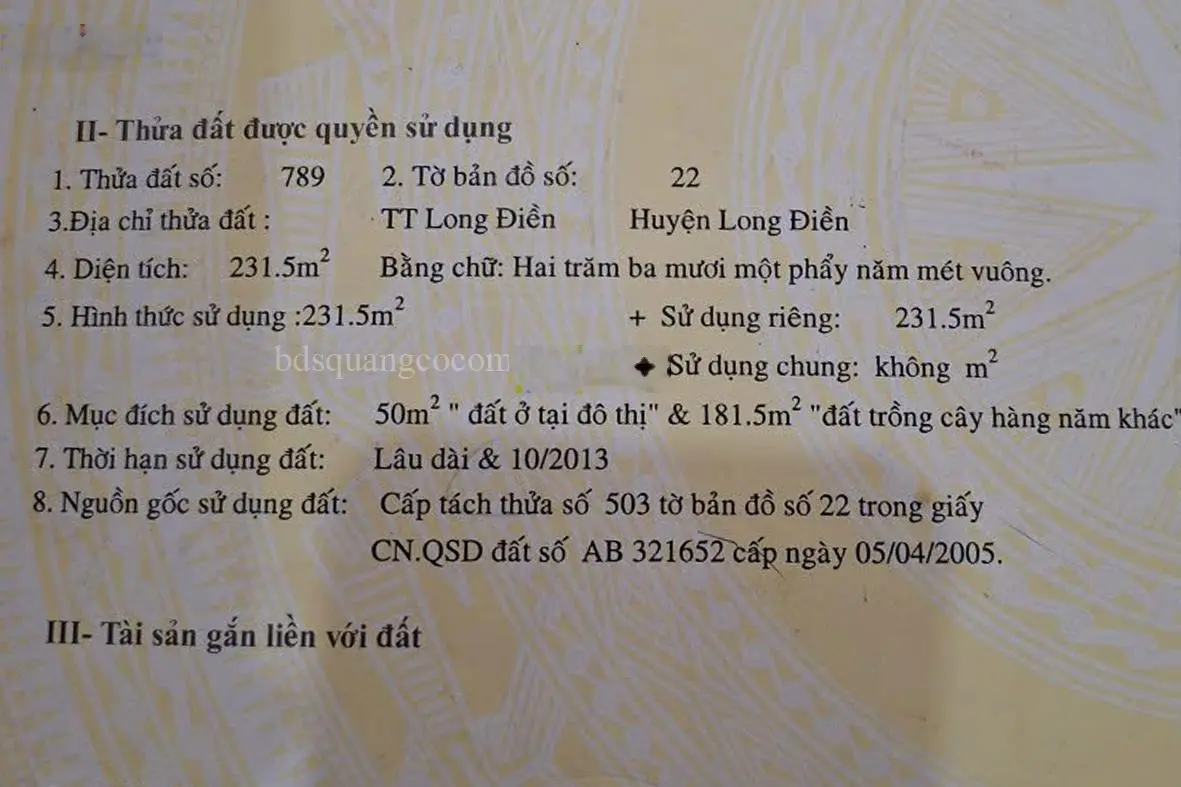 Bán nhà cấp 4 - diện tích 231m2 - 3 mặt tiền đường bê tông - tt long điền - bà rịa vũng tàu
