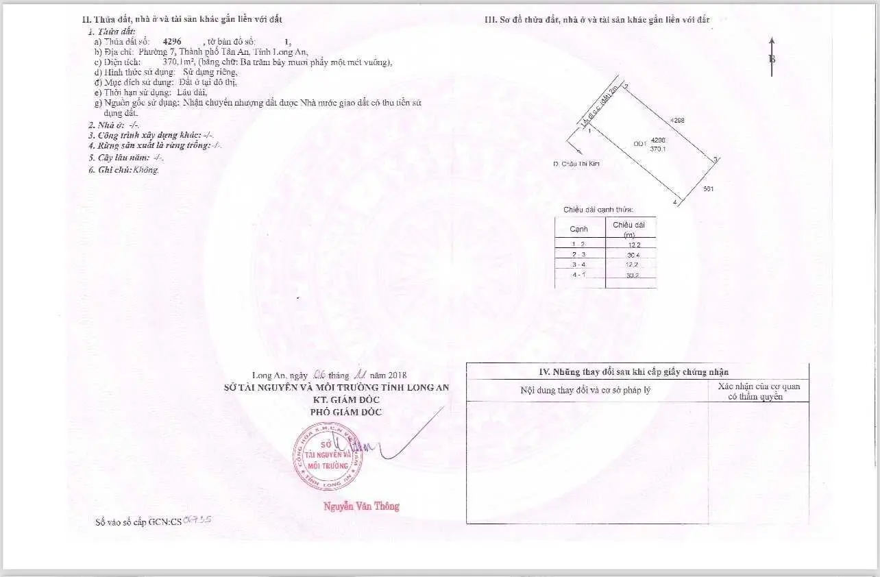 Gia đình bán đất đường xe hơi 7m đường 278 - Châu Thị Kim, phường 7, thành phố Tân An, Long An