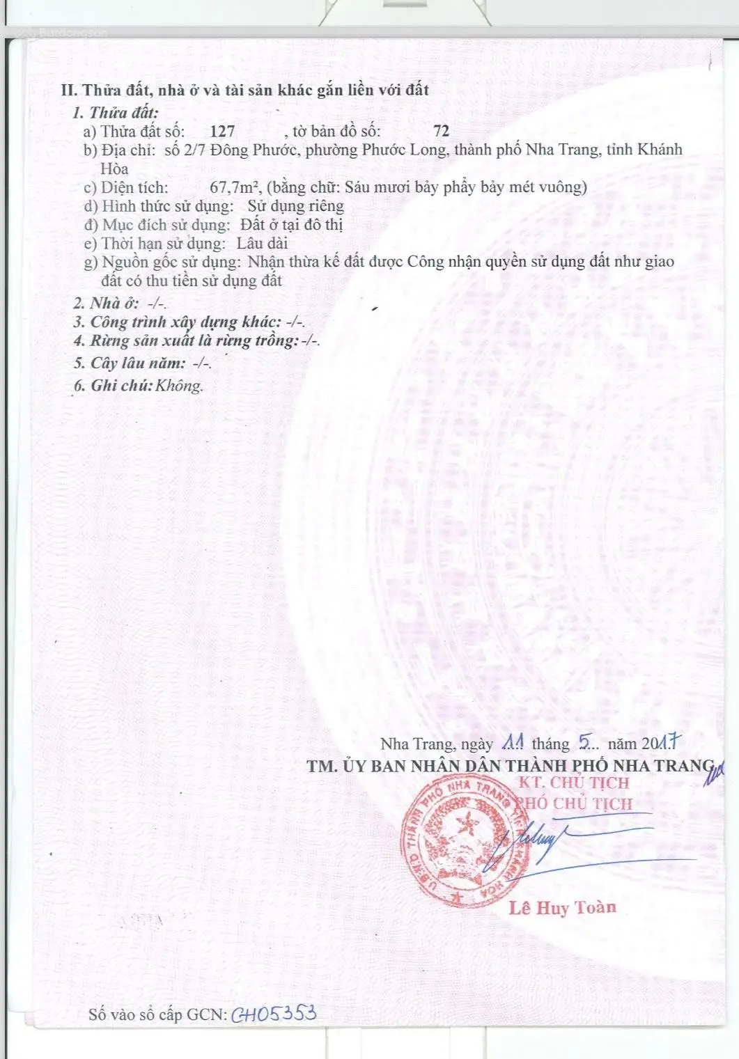Bán nhà riêng giá 1,7 tỷ VND tại Nha Trang, Khánh Hòa , Đông Phước , Phước Long , dt : 67m2