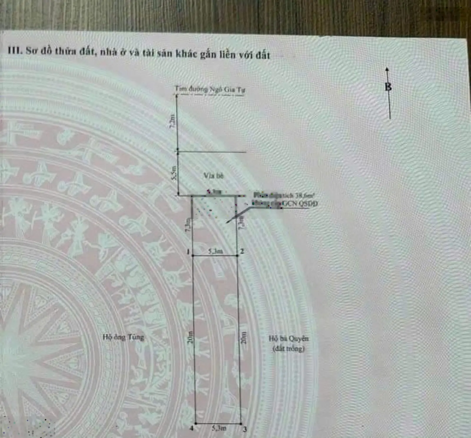 Bán thửa đất mặt đường Ngô Gia Tự, mặt tiền 5.3m vuông vắn, diện tích 106m2 + lưu không 40m2