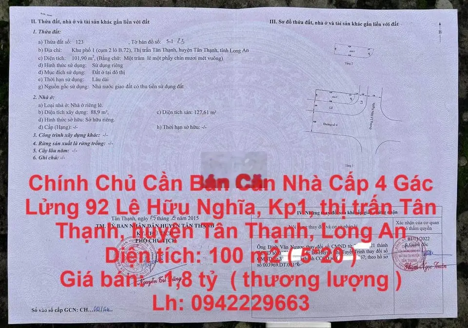 Chính Chủ Cần Bán Căn Nhà Cấp 4 Gác Lửng Huyện Tân Thạnh, Long An
