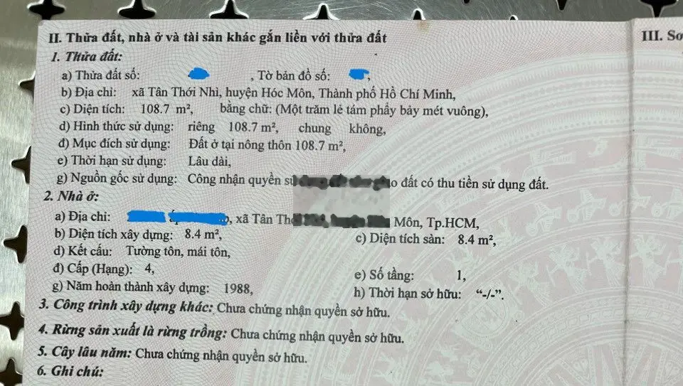 Nhà nát tại Tân Thới Nhì 12, Hóc Môn 108m² (5x21). Sổ hồng. Giá 2tỷ