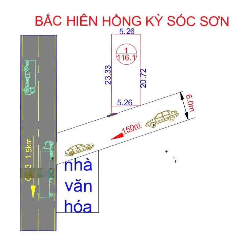 Bán miếng đất thổ cư sổ đỏ chính chủ cách 600m2 ra quốc lộ 3,dt 116m2, mt 6m giá 1,5 tỷ có ra lộc