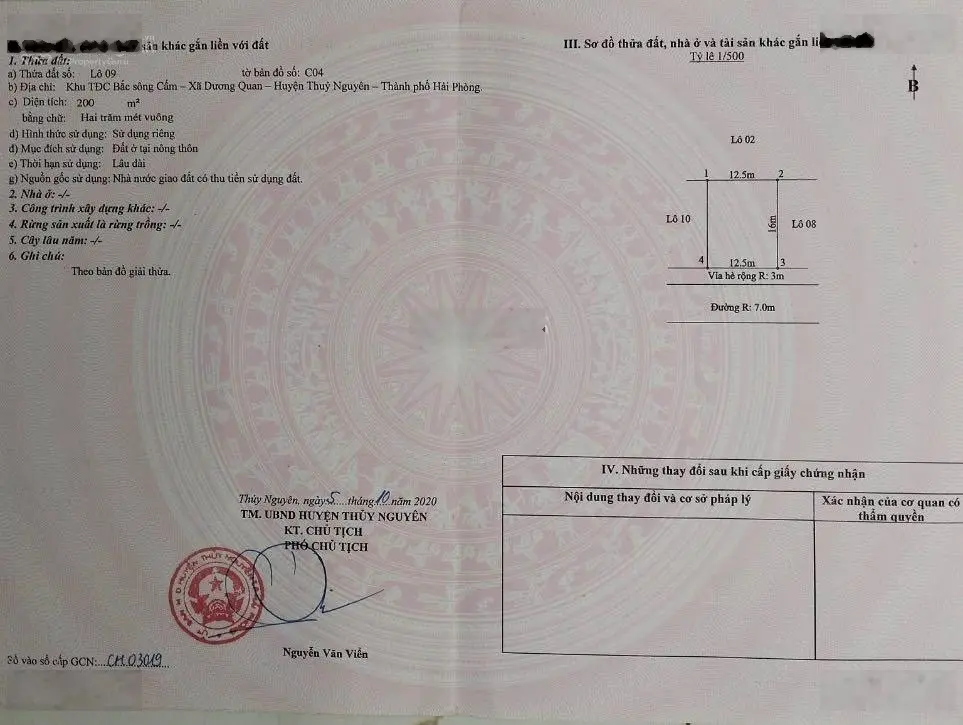 Chính chủ cần tiền bán gấp 200m2 khu tái định cư Bắc Sông Cấm Thuỷ Nguyên hướng Nam ngay sát TTHC