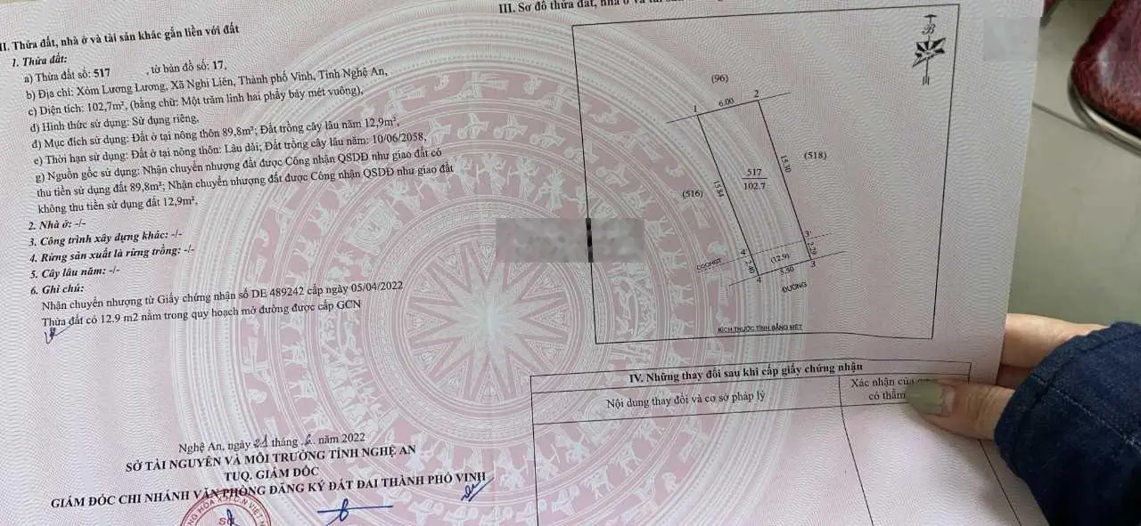 Đất đẹp 5.5x17,8m = 102,7m2, Xóm Lương Lương, Nghi Liên, cách sân bay Vinh khoảng 3km