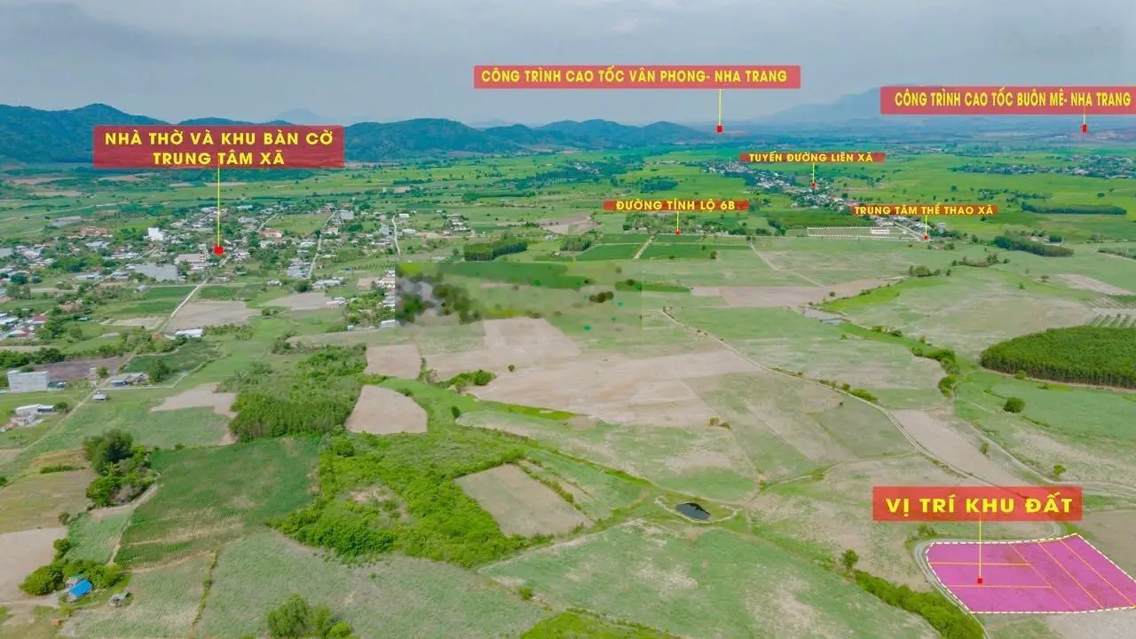 Ninh Hoà - diện tích 500m2, ngang 11m gần sát dân cư, đường ô tô, giao cao tốc chưa tới 3km. Sổ sẵn