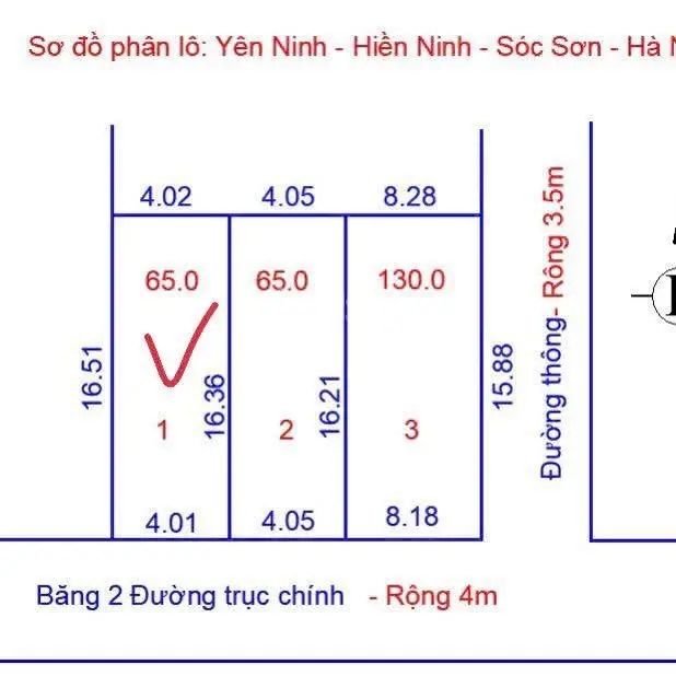 Chính chủ cần bán 65m2, MT 4m, đường 3m8 thông tại thôn Yên Ninh - Hiền Ninh - Sóc Sơn - Hà Nội