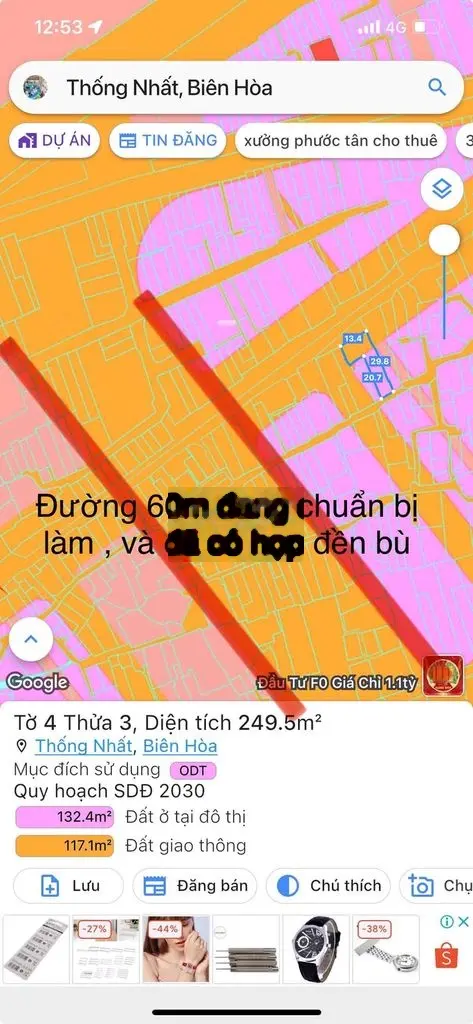 250m2 phường thống nhất chủ cần ván chỉ 3 tỉ 600tr