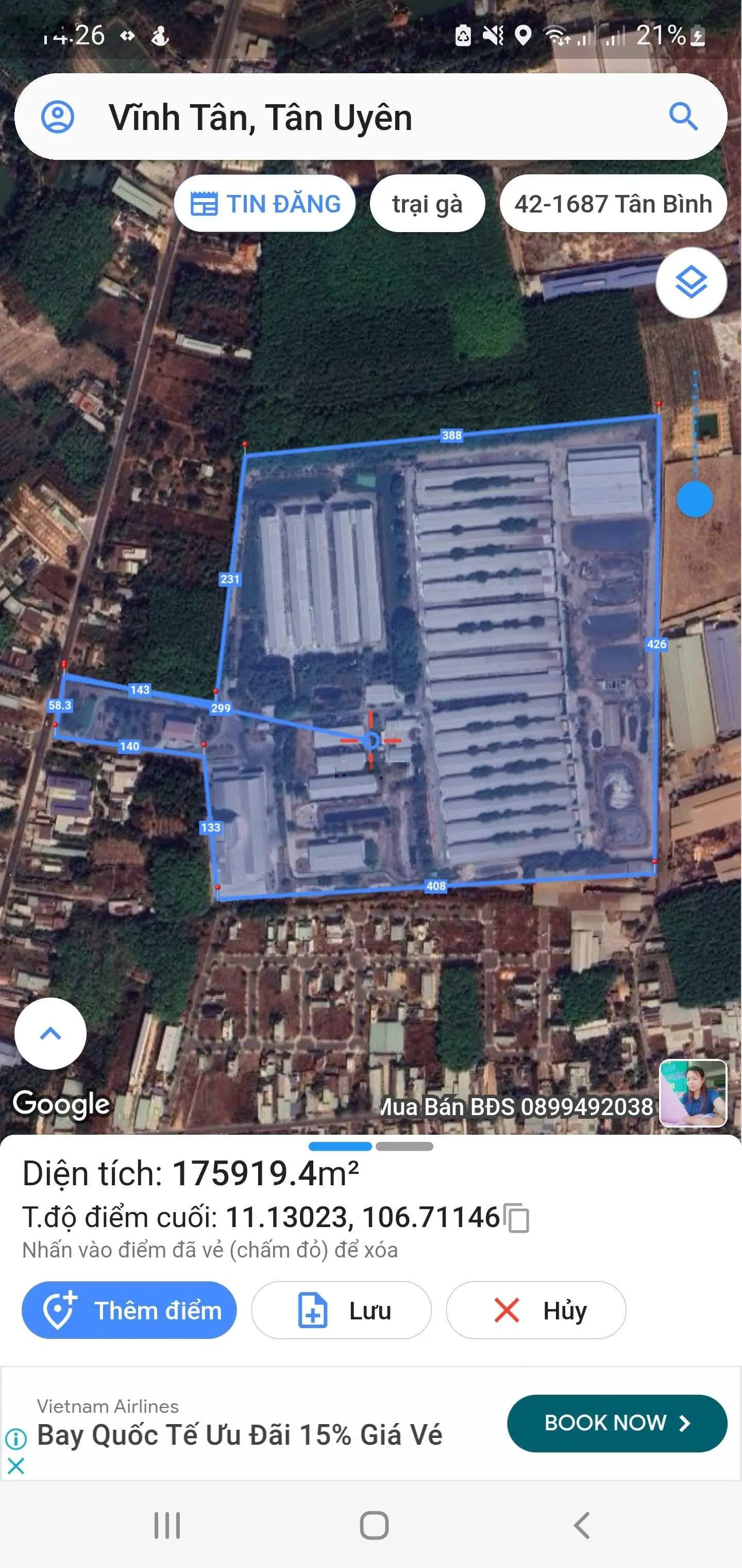 Bán đất 500 tỷ, diện tích 180000m2 tại đường ĐT 742, Xã Vĩnh Tân. Full thổ cư