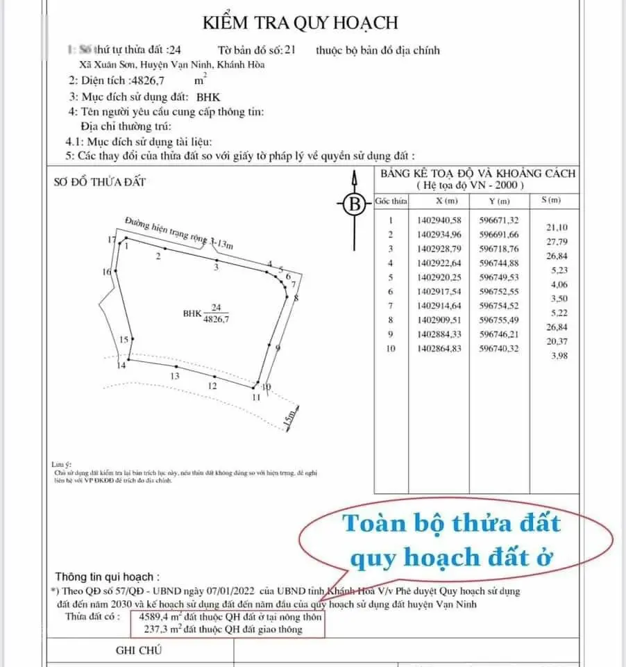 Cần bán 4826.7m2 tại Xuân Sơn, Bắc Vân Phong. 4 mặt tiền đẹp, NH hỗ trợ vay cao. LH: 0984 734 ***