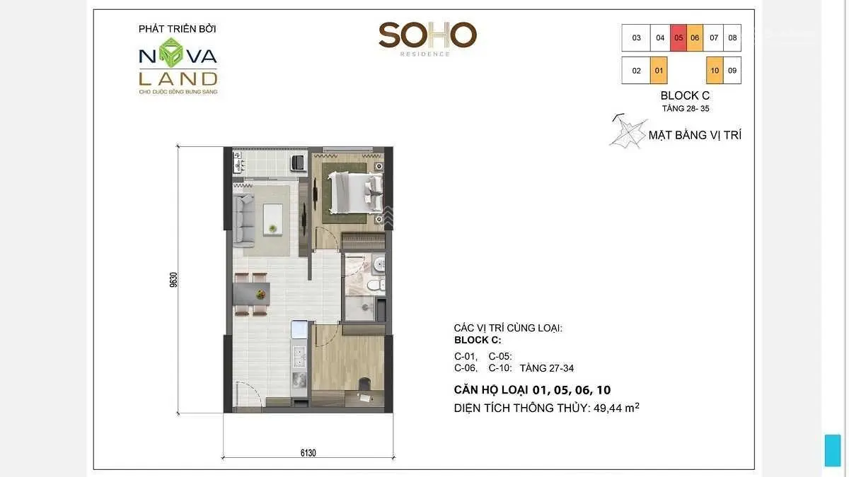 Bán căn hộ Soho Residence 2PN DT 50m2 Giá 5.7 tỷ tầng cao view thoáng PKD Novaland