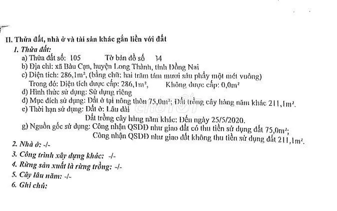 Ngân hàng thanh lý 286m2 đất thổ cư, giá 2,75 tỷ, tại Đường Bàu Cạn, Long Thành, Đồng Nai