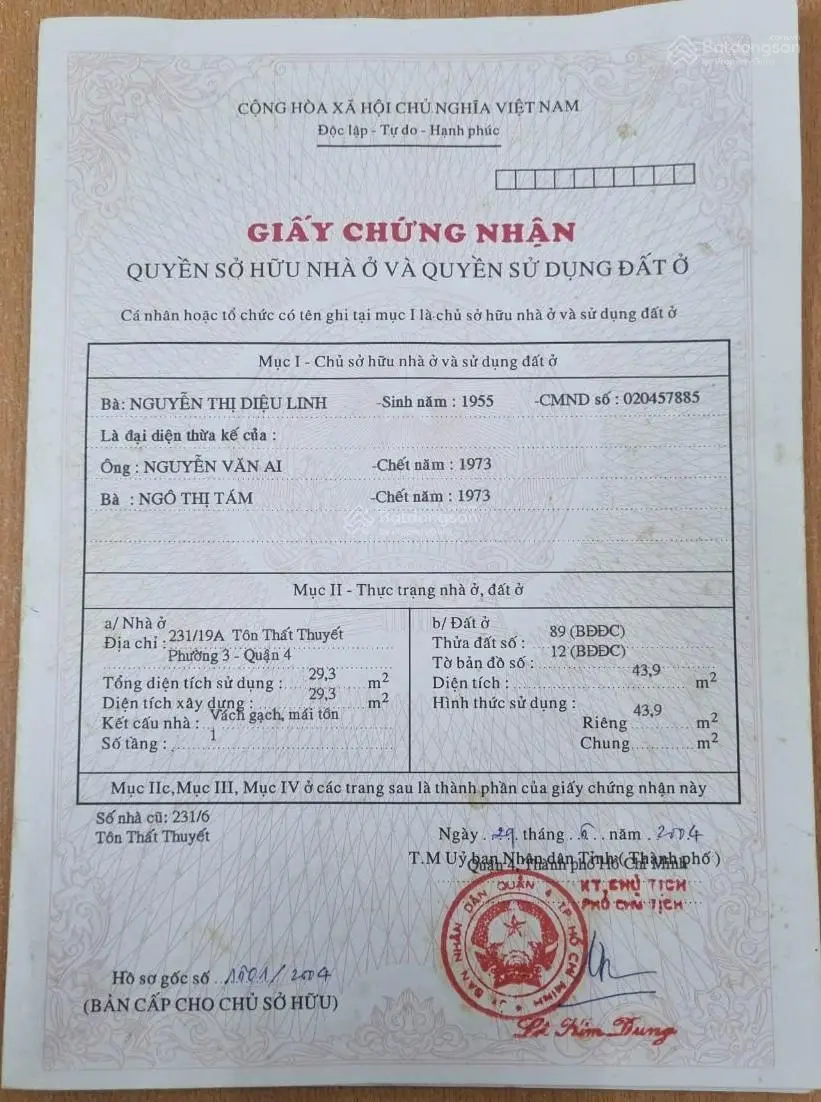 Nhà bán 231/9A Tôn Thất Thuyết, P3, Quận 4, 43.5m2 đất, 2 mặt tiền trước sau, dân cư chỉnh trang!