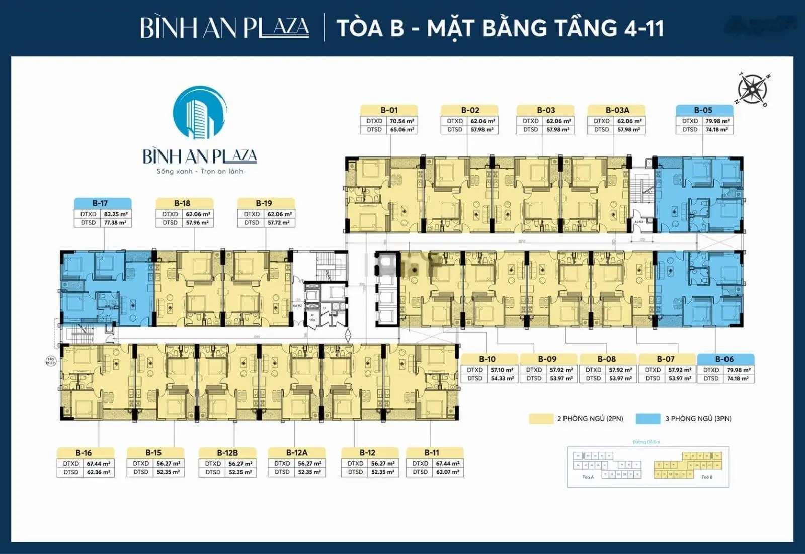 Quỹ căn ngoại giao tầng 15,16,18 tại chung cư Bình An Plaza, căn hộ 2 PN đủ các hướng