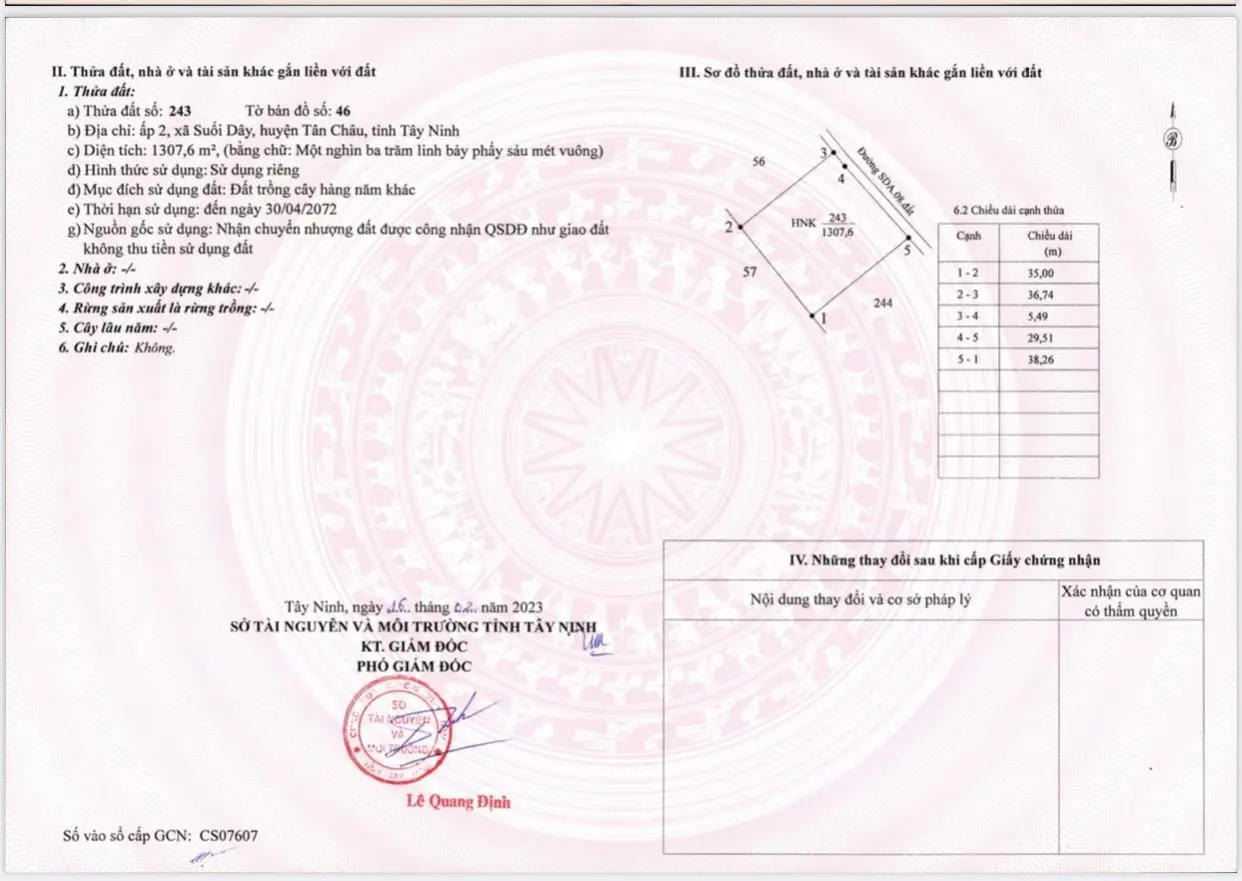 Bán lô đất sát chợ Suối Dây có 111m mặt tiền đường. Đã tách làm 8 sổ