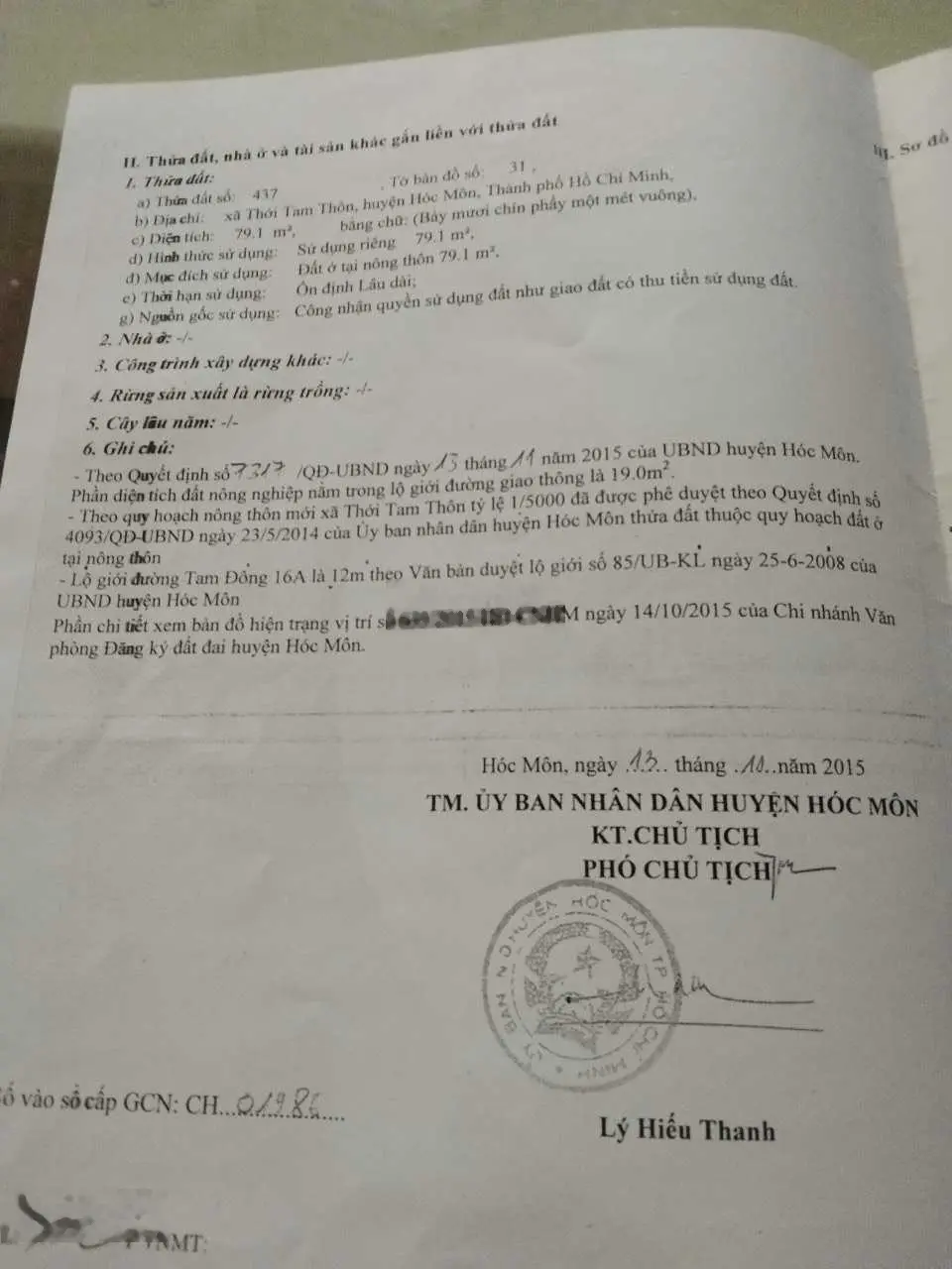 Chủ cần bán gấp lô đất SHR 1/ Nguyễn Thị Thảnh, Thới Tam Thôn, Hóc Môn, sát vách Hiệp Thành, Q12
