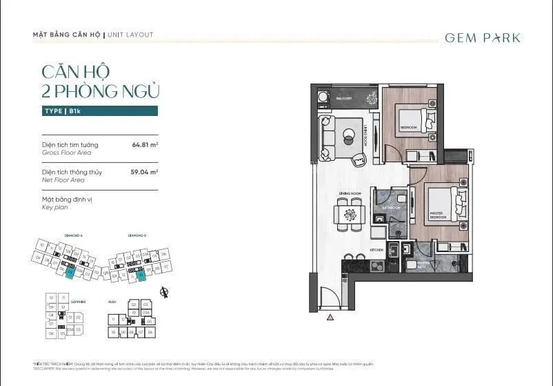 Bán Quỹ căn đẹp 1PN-2PN-3PN dự án Gem Park Hải Phòng diện tích 49m-74m2 vốn chỉ cần 680tr nhận nhà
