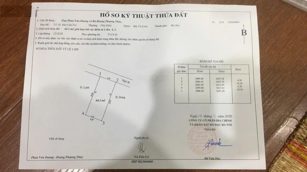Đất chính chủ - giá tốt - bán lô đất, Phú Diễn, Bắc Từ Liêm, Hà Nội: 45 m2, giá 850 triệu