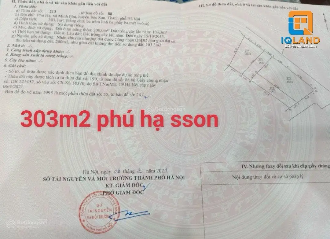 Siêu phẩm lô góc 303m2 Phú Hạ - Minh Phú - Sóc Sơn - HN giá rẻ