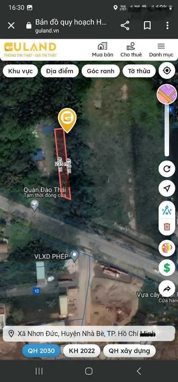 233m2. Mặt tiền Ngô Quang Thắm - Nhơn Đức - Nhà Bè - TPHCM. Lộ giới 40m