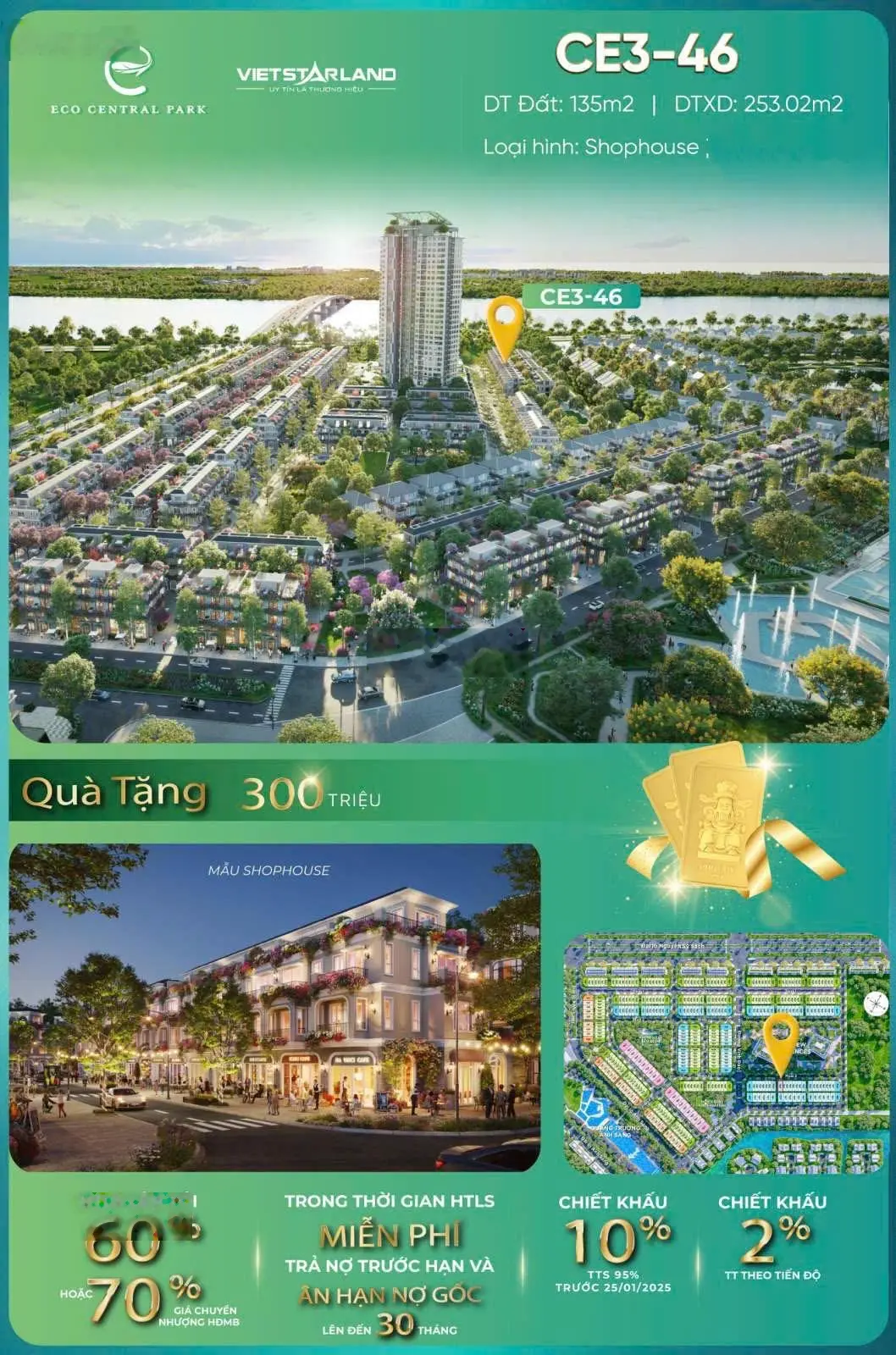 Căn shophouse xẻ khe đối diện 2 toà chung cư cao 30 tầng.
