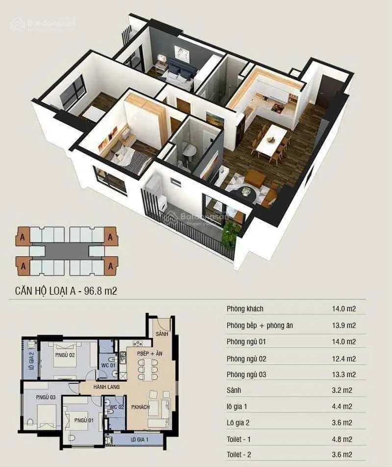 Cần bán căn hộ 100m2 - 3 phòng ngủ căn góc giá 5,05 tỷ tại Hoài Đức